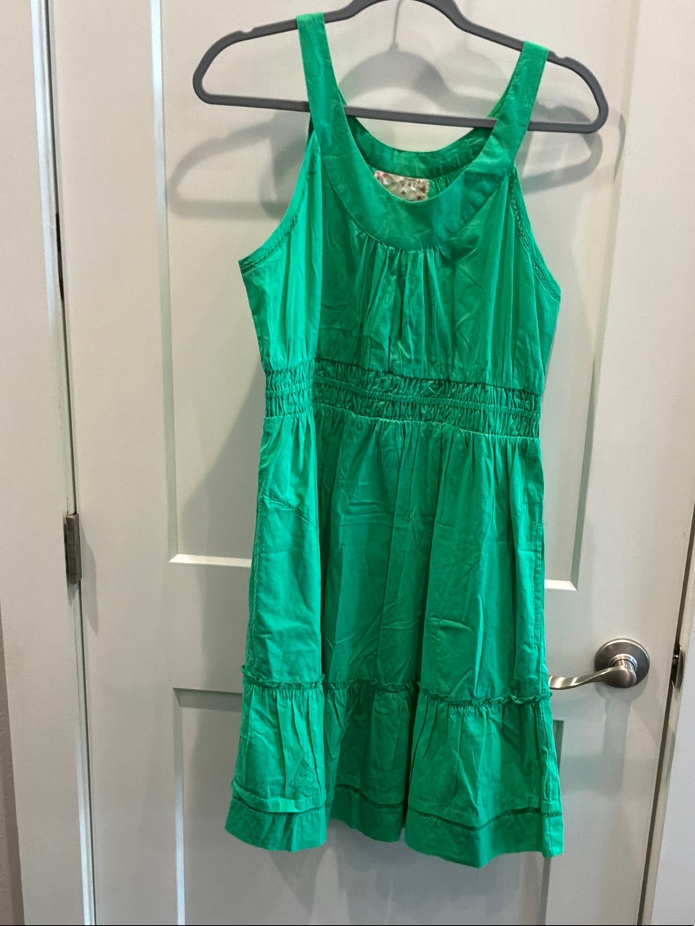 Australia Lulalife Medium Bright Green Sleeveless Tiered Cotton Dress Pockets